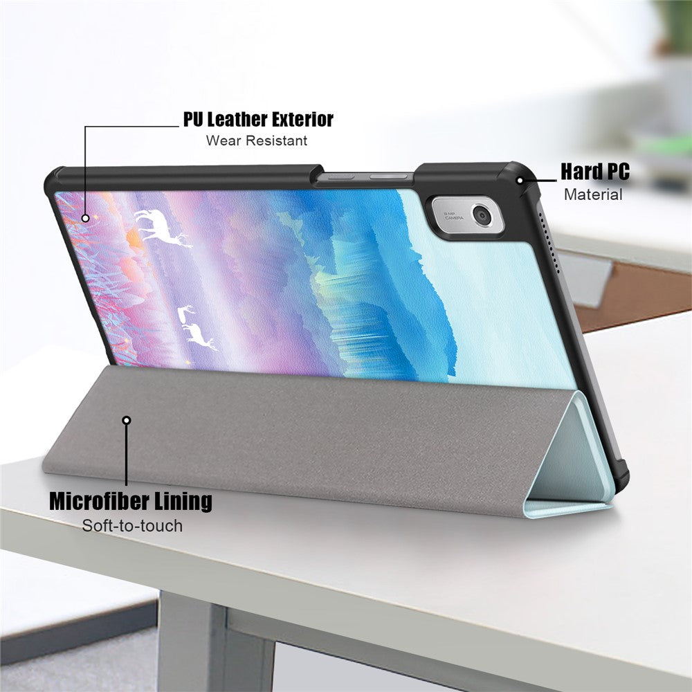 Tablet Leather Case for Lenovo Tab M9 TB-310FU , Tri-fold Stand Pattern Printing Tablet Cover with Auto Wake / Sleep - Fantasy Deer