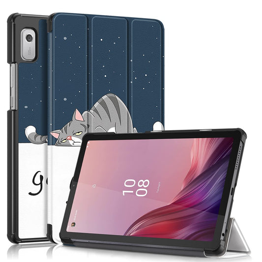 Tablet Leather Case for Lenovo Tab M9 TB-310FU , Tri-fold Stand Pattern Printing Tablet Cover with Auto Wake / Sleep - Cat