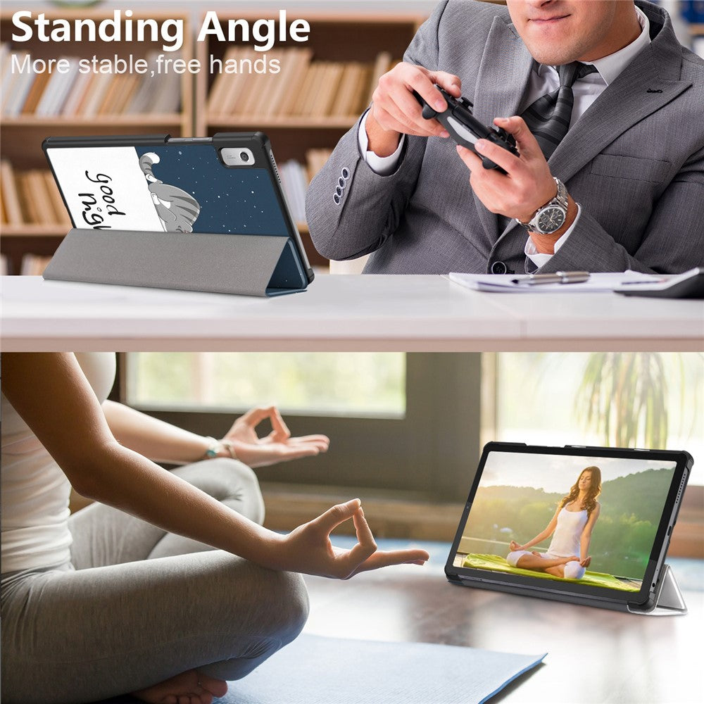 Tablet Leather Case for Lenovo Tab M9 TB-310FU , Tri-fold Stand Pattern Printing Tablet Cover with Auto Wake / Sleep - Cat