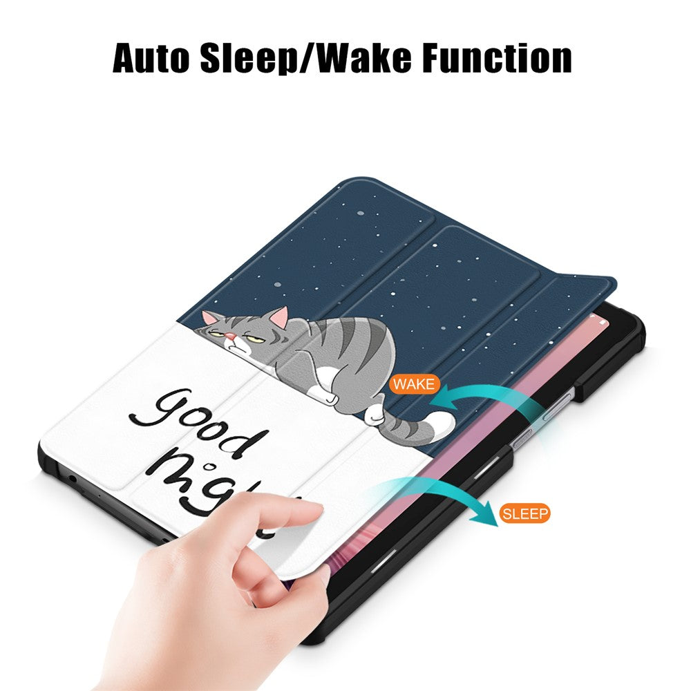 Tablet Leather Case for Lenovo Tab M9 TB-310FU , Tri-fold Stand Pattern Printing Tablet Cover with Auto Wake / Sleep - Cat