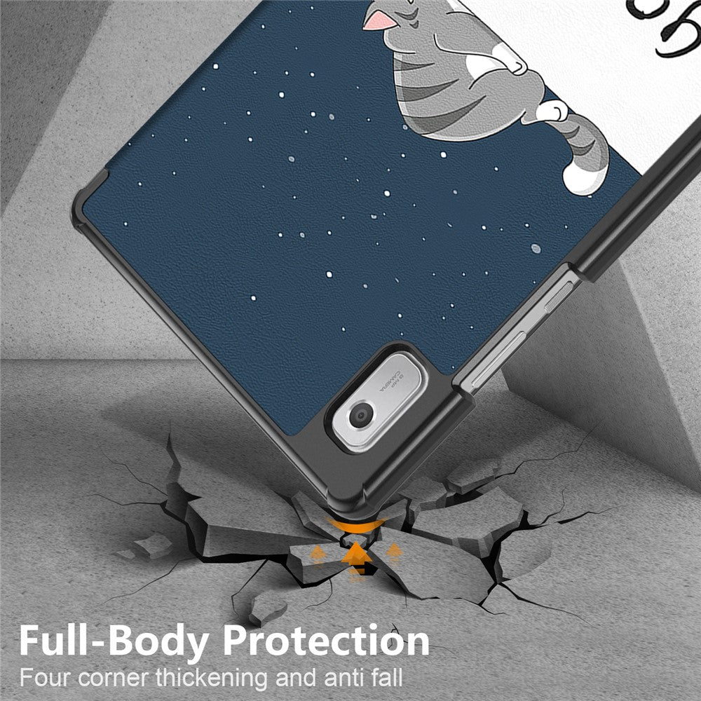 Tablet Leather Case for Lenovo Tab M9 TB-310FU , Tri-fold Stand Pattern Printing Tablet Cover with Auto Wake / Sleep - Cat