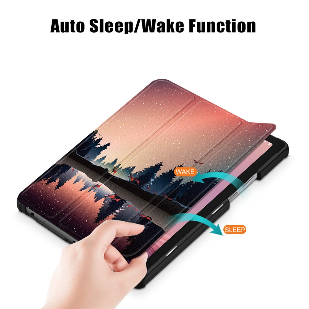 Tablet Leather Case for Lenovo Tab M9 TB-310FU , Tri-fold Stand Pattern Printing Tablet Cover with Auto Wake / Sleep - Nightfall