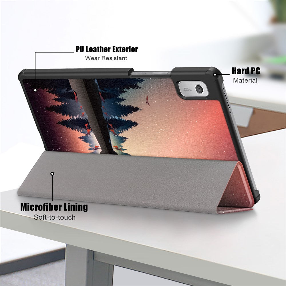 Tablet Leather Case for Lenovo Tab M9 TB-310FU , Tri-fold Stand Pattern Printing Tablet Cover with Auto Wake / Sleep - Nightfall