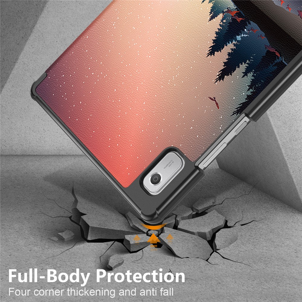 Tablet Leather Case for Lenovo Tab M9 TB-310FU , Tri-fold Stand Pattern Printing Tablet Cover with Auto Wake / Sleep - Nightfall