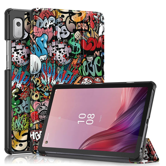 Tablet Leather Case for Lenovo Tab M9 TB-310FU , Tri-fold Stand Pattern Printing Tablet Cover with Auto Wake / Sleep - Graffiti