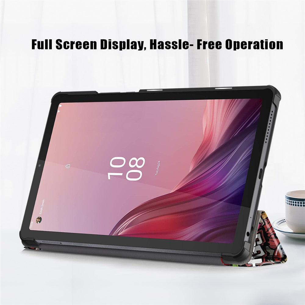 Tablet Leather Case for Lenovo Tab M9 TB-310FU , Tri-fold Stand Pattern Printing Tablet Cover with Auto Wake / Sleep - Graffiti