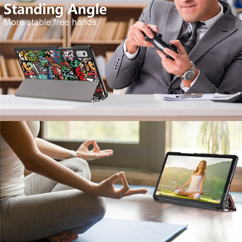 Tablet Leather Case for Lenovo Tab M9 TB-310FU , Tri-fold Stand Pattern Printing Tablet Cover with Auto Wake / Sleep - Graffiti