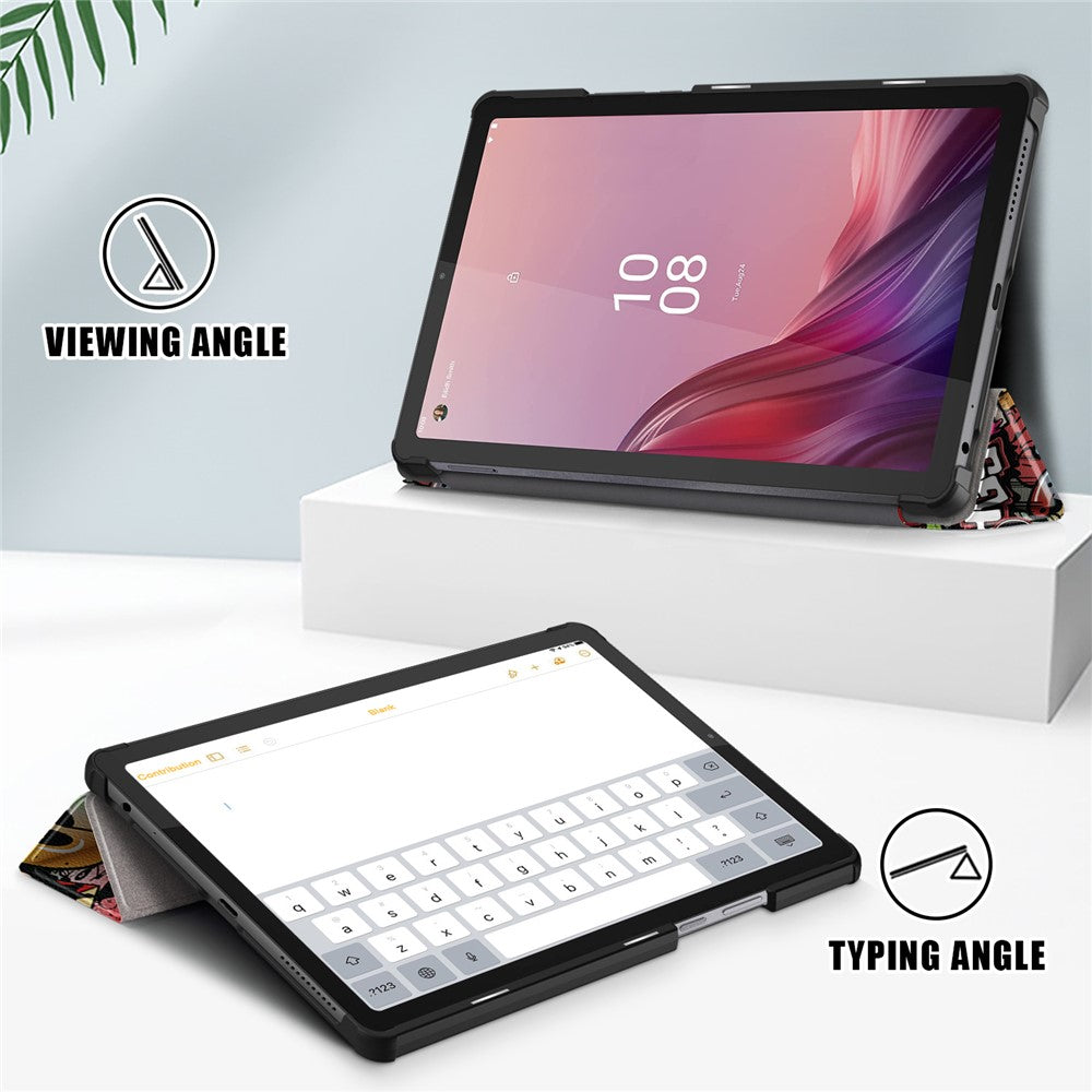 Tablet Leather Case for Lenovo Tab M9 TB-310FU , Tri-fold Stand Pattern Printing Tablet Cover with Auto Wake / Sleep - Graffiti