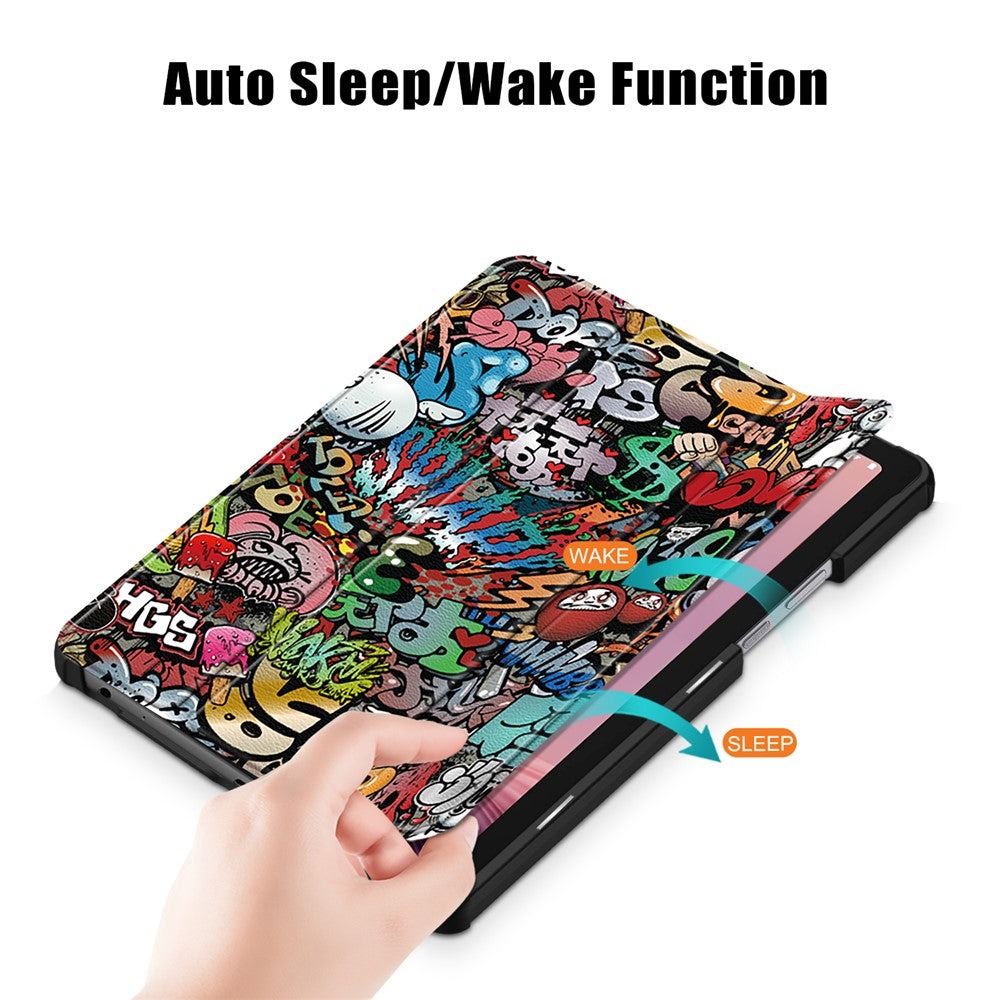 Tablet Leather Case for Lenovo Tab M9 TB-310FU , Tri-fold Stand Pattern Printing Tablet Cover with Auto Wake / Sleep - Graffiti