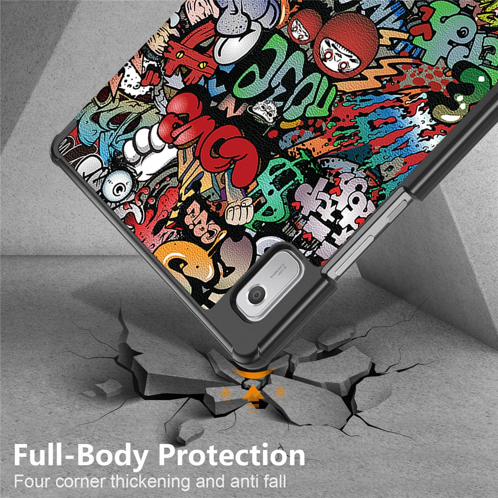 Tablet Leather Case for Lenovo Tab M9 TB-310FU , Tri-fold Stand Pattern Printing Tablet Cover with Auto Wake / Sleep - Graffiti