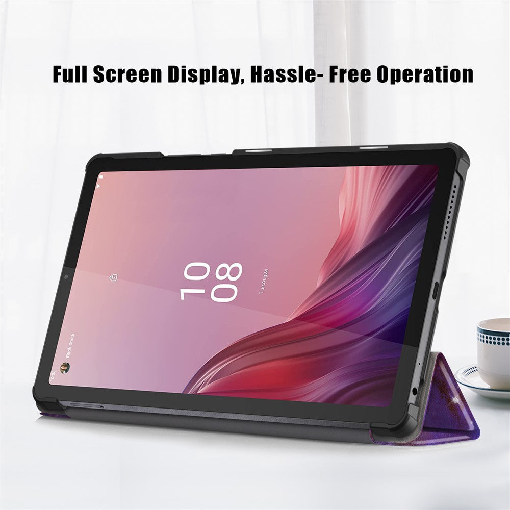 Tablet Leather Case for Lenovo Tab M9 TB-310FU , Tri-fold Stand Pattern Printing Tablet Cover with Auto Wake / Sleep - Galaxy