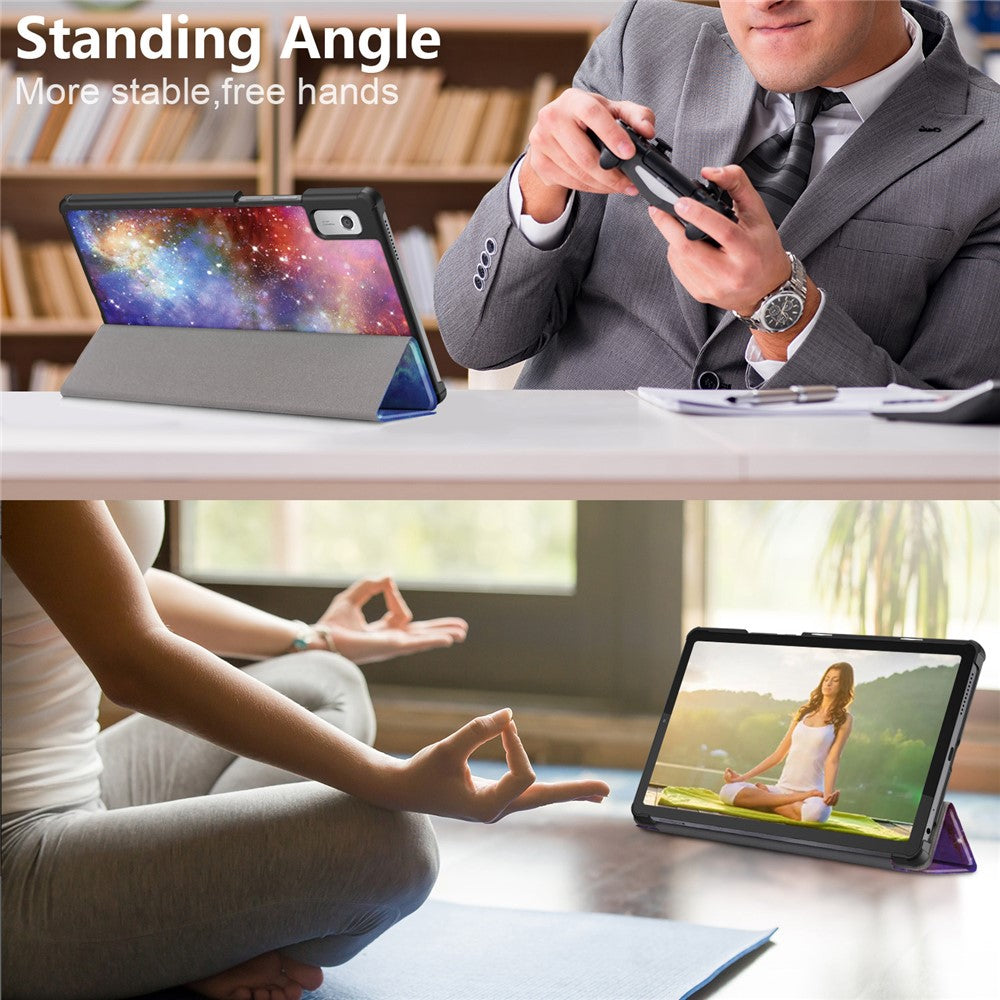Tablet Leather Case for Lenovo Tab M9 TB-310FU , Tri-fold Stand Pattern Printing Tablet Cover with Auto Wake / Sleep - Galaxy