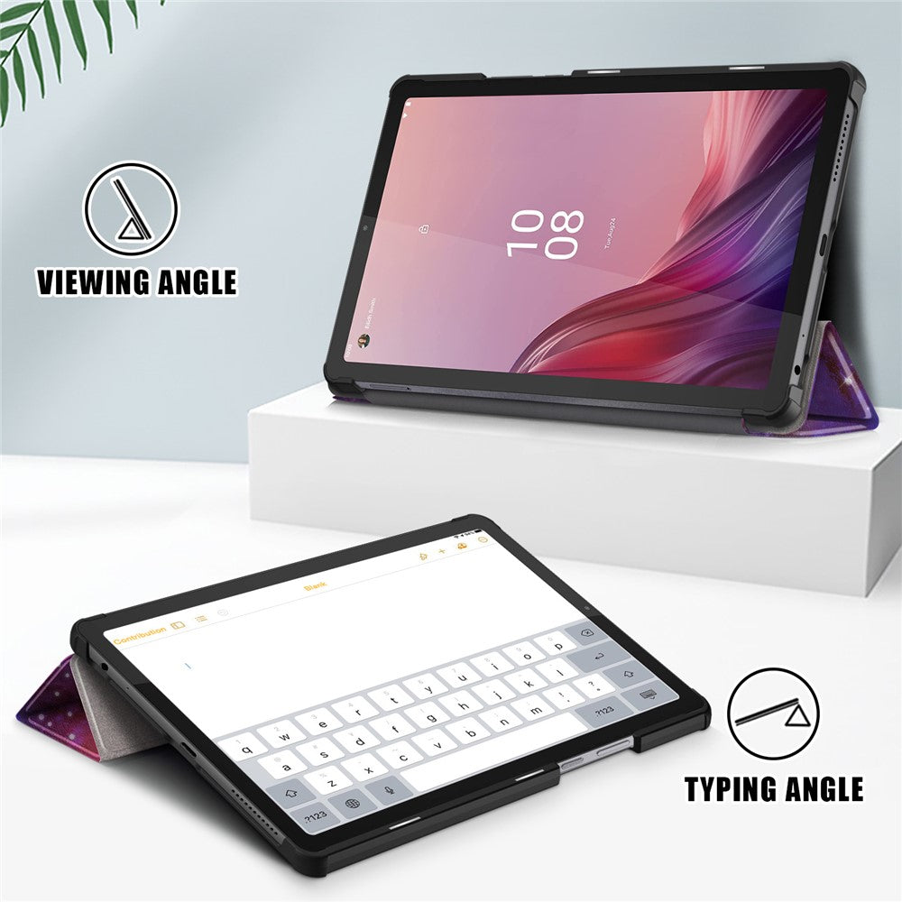 Tablet Leather Case for Lenovo Tab M9 TB-310FU , Tri-fold Stand Pattern Printing Tablet Cover with Auto Wake / Sleep - Galaxy