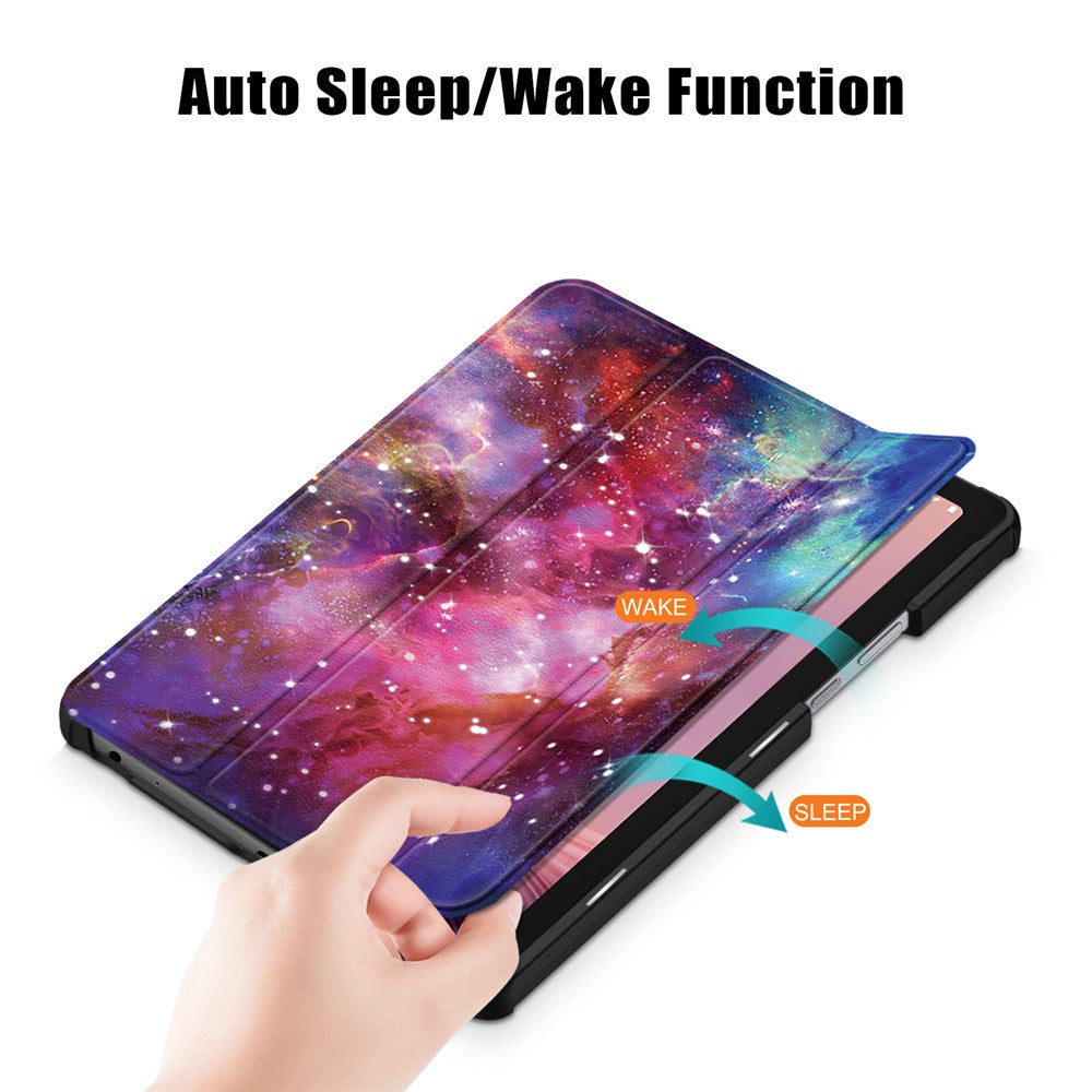 Tablet Leather Case for Lenovo Tab M9 TB-310FU , Tri-fold Stand Pattern Printing Tablet Cover with Auto Wake / Sleep - Galaxy
