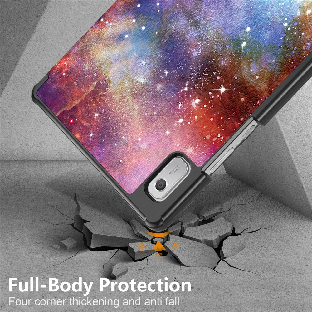 Tablet Leather Case for Lenovo Tab M9 TB-310FU , Tri-fold Stand Pattern Printing Tablet Cover with Auto Wake / Sleep - Galaxy