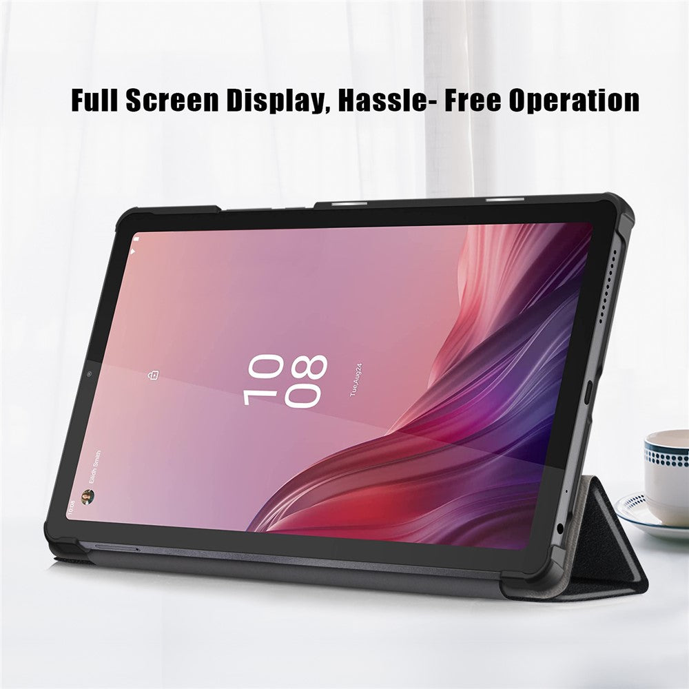 Tri-fold Stand Tablet Case for Lenovo Tab M9 TB-310FU , Auto Wake / Sleep PU Leather Tablet Cover - Black