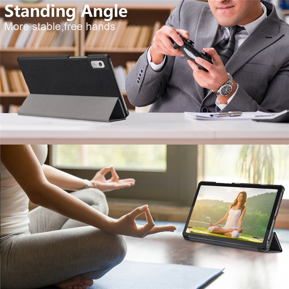 Tri-fold Stand Tablet Case for Lenovo Tab M9 TB-310FU , Auto Wake / Sleep PU Leather Tablet Cover - Black