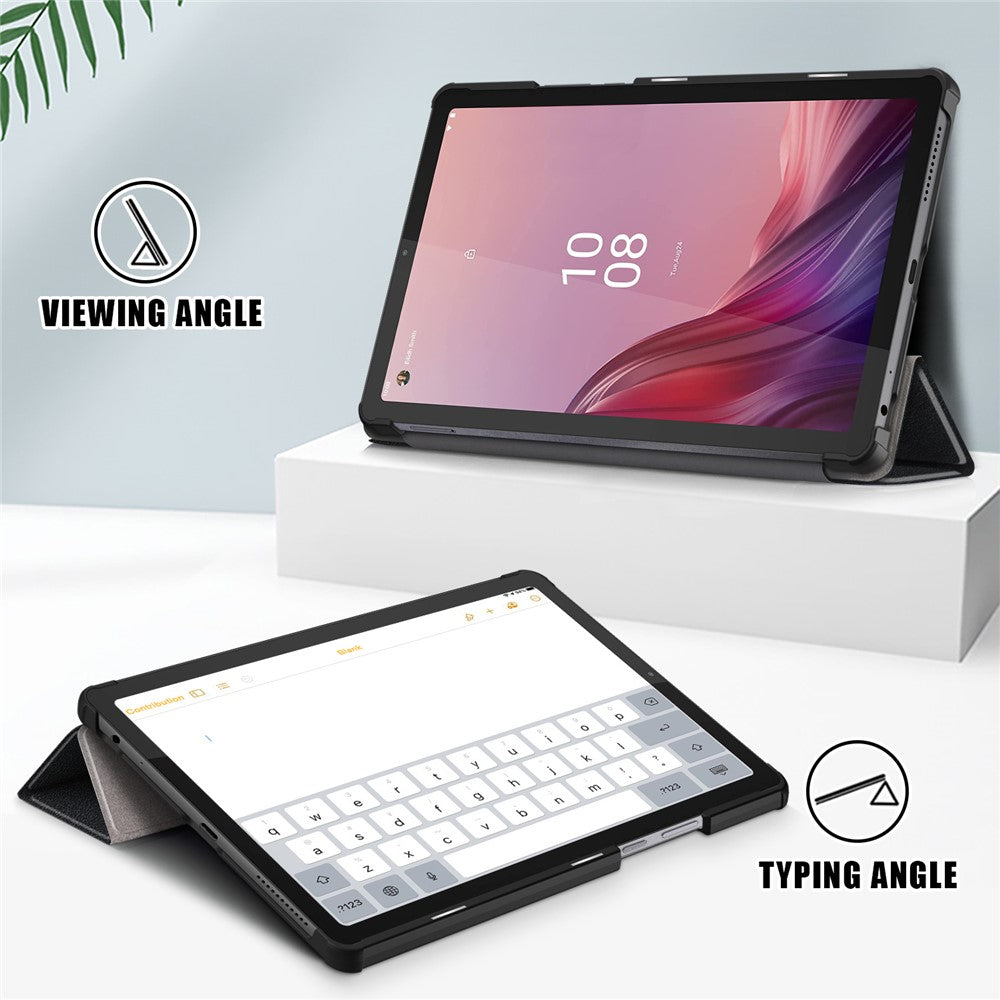 Tri-fold Stand Tablet Case for Lenovo Tab M9 TB-310FU , Auto Wake / Sleep PU Leather Tablet Cover - Black