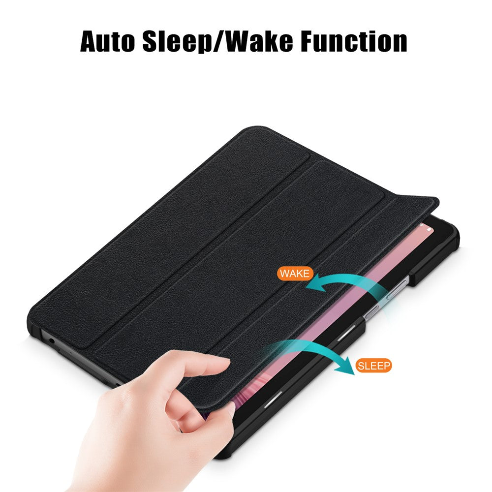Tri-fold Stand Tablet Case for Lenovo Tab M9 TB-310FU , Auto Wake / Sleep PU Leather Tablet Cover - Black