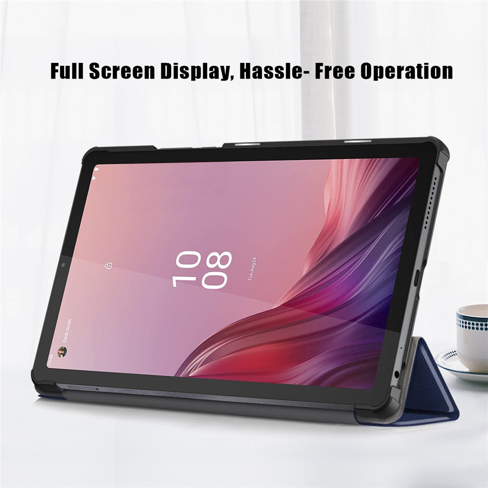 Tri-fold Stand Tablet Case for Lenovo Tab M9 TB-310FU , Auto Wake / Sleep PU Leather Tablet Cover - Dark Blue