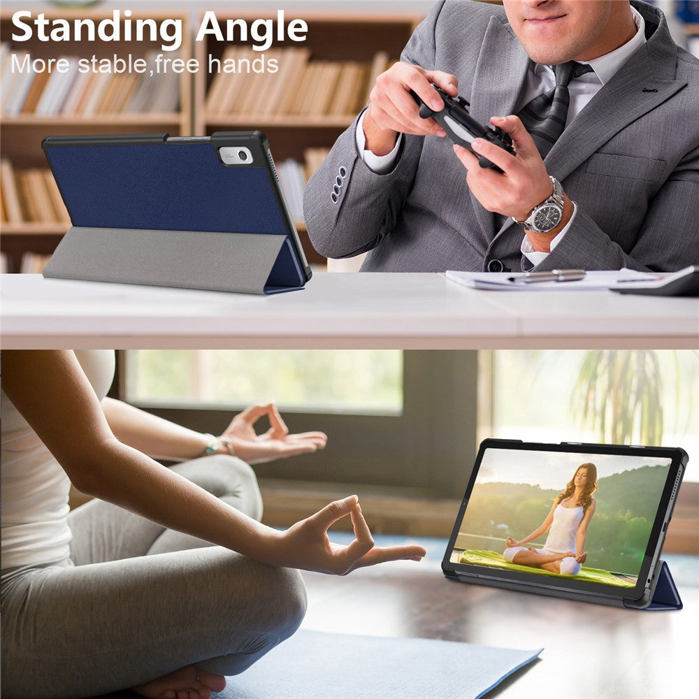Tri-fold Stand Tablet Case for Lenovo Tab M9 TB-310FU , Auto Wake / Sleep PU Leather Tablet Cover - Dark Blue