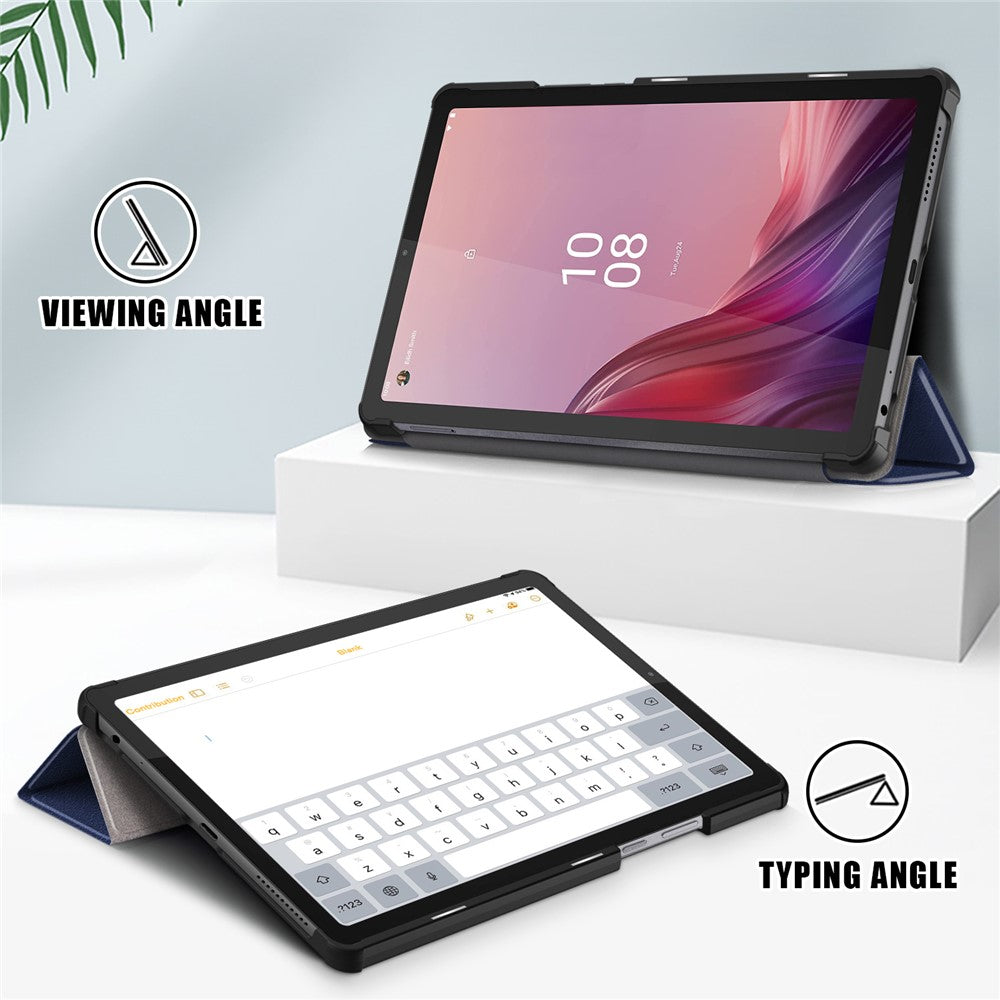 Tri-fold Stand Tablet Case for Lenovo Tab M9 TB-310FU , Auto Wake / Sleep PU Leather Tablet Cover - Dark Blue