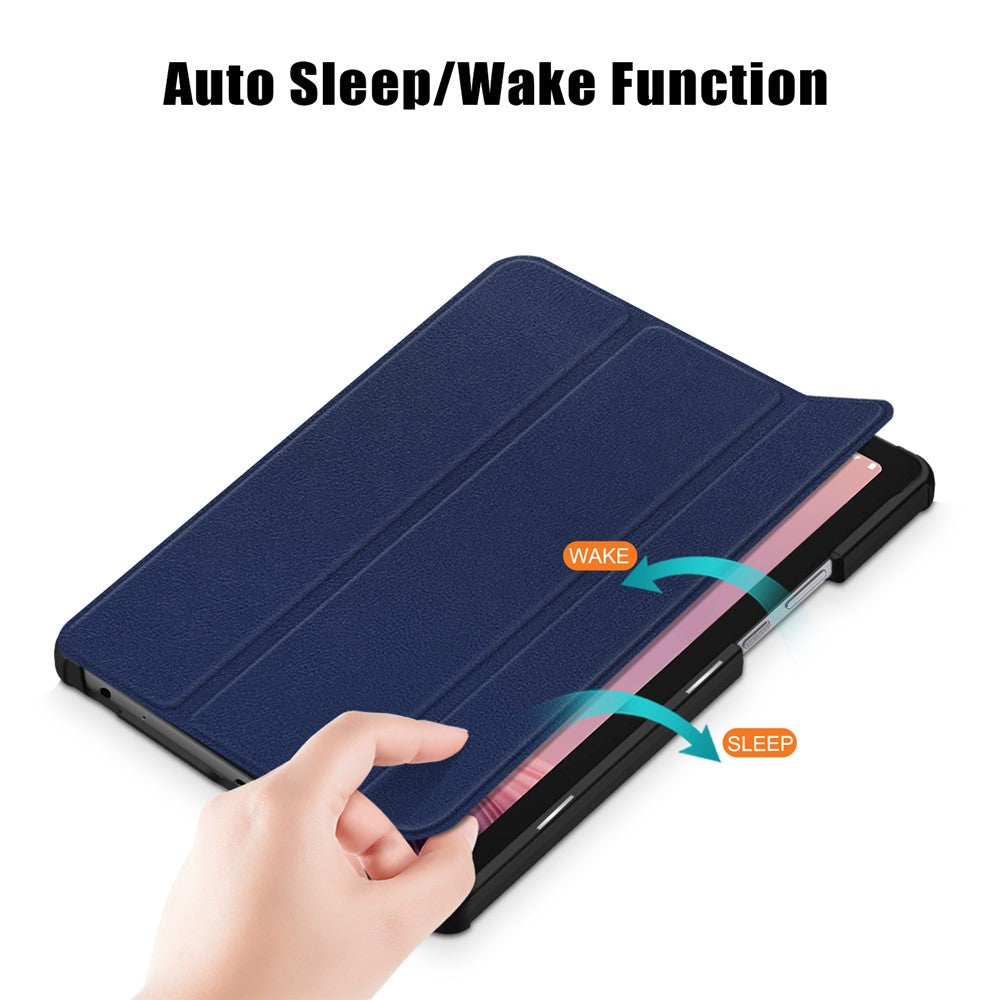 Tri-fold Stand Tablet Case for Lenovo Tab M9 TB-310FU , Auto Wake / Sleep PU Leather Tablet Cover - Dark Blue