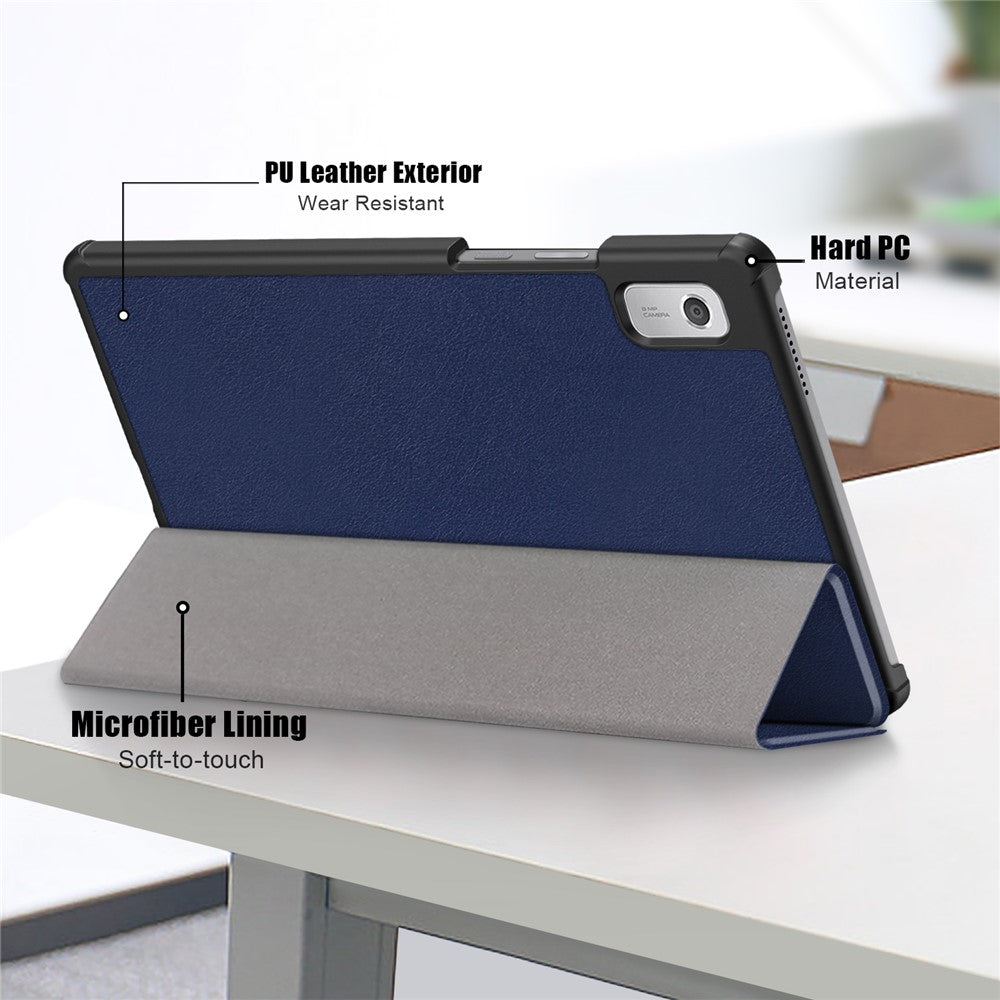 Tri-fold Stand Tablet Case for Lenovo Tab M9 TB-310FU , Auto Wake / Sleep PU Leather Tablet Cover - Dark Blue