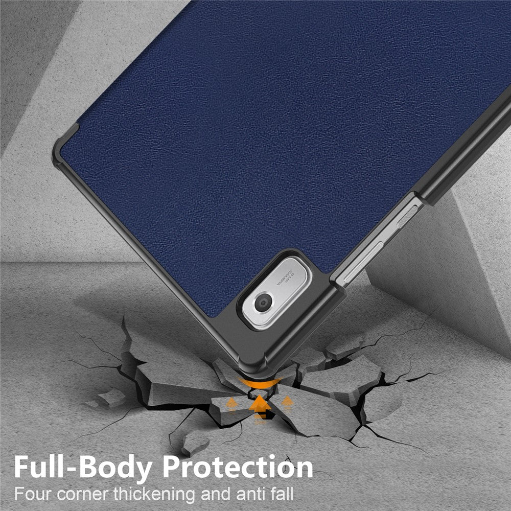 Tri-fold Stand Tablet Case for Lenovo Tab M9 TB-310FU , Auto Wake / Sleep PU Leather Tablet Cover - Dark Blue