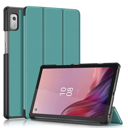 Tri-fold Stand Tablet Case for Lenovo Tab M9 TB-310FU , Auto Wake / Sleep PU Leather Tablet Cover - Blackish Green