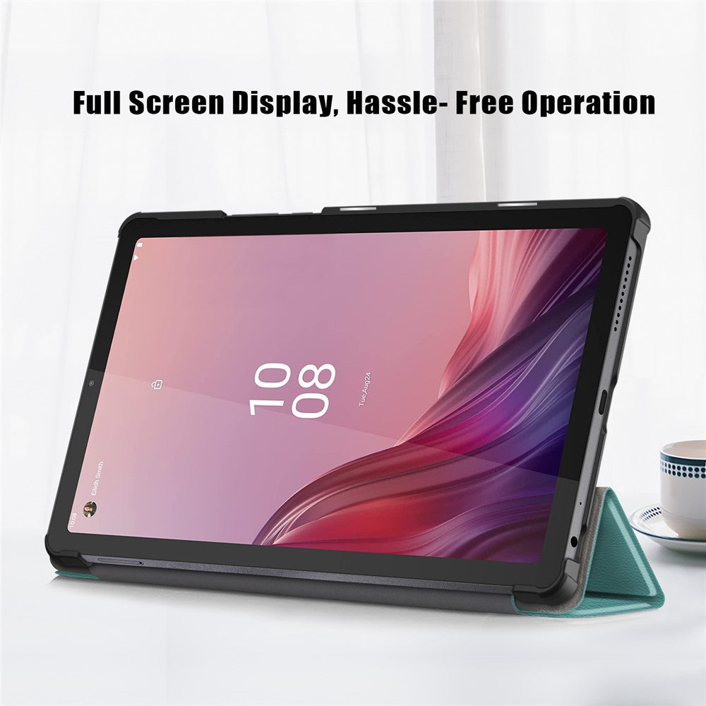 Tri-fold Stand Tablet Case for Lenovo Tab M9 TB-310FU , Auto Wake / Sleep PU Leather Tablet Cover - Blackish Green