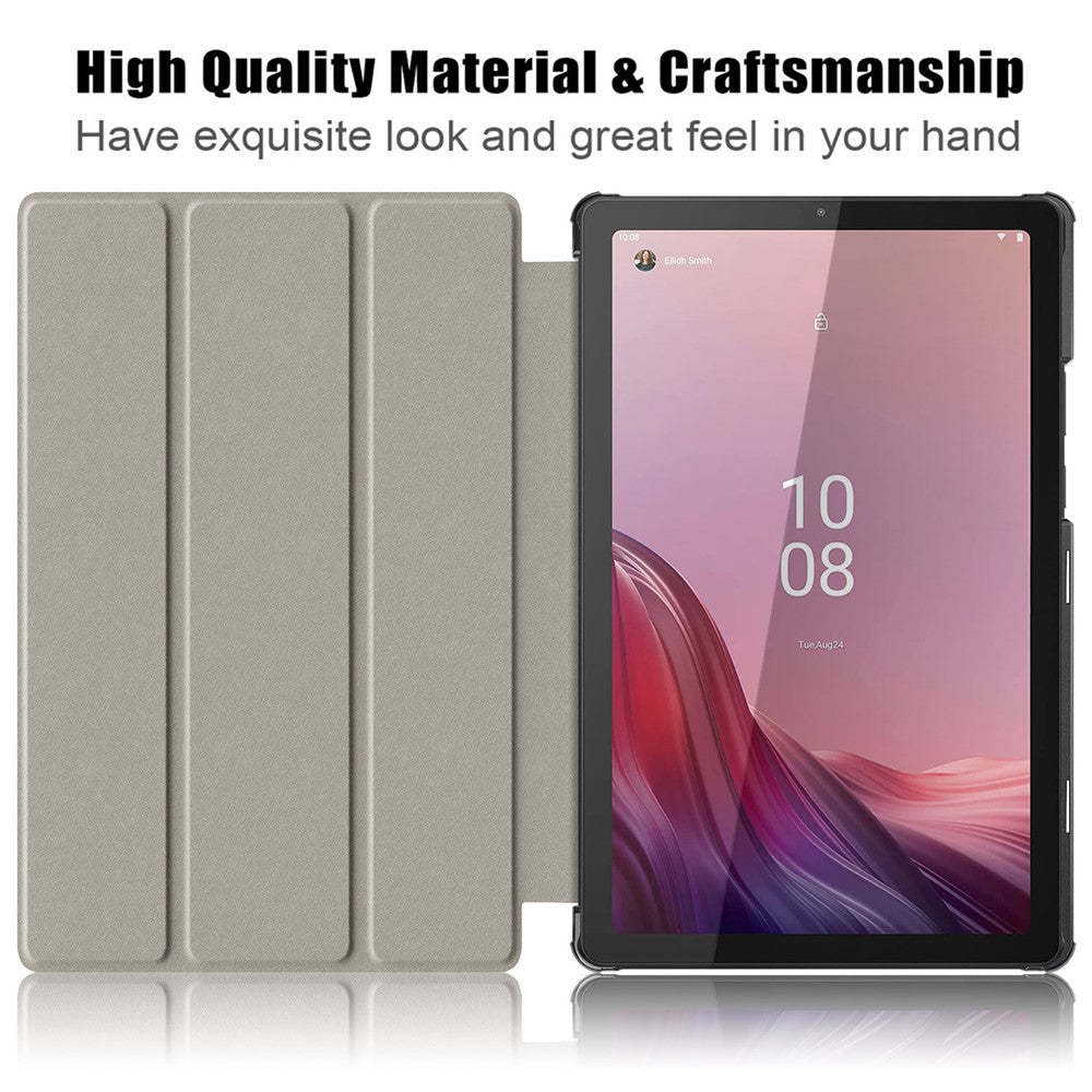 Tri-fold Stand Tablet Case for Lenovo Tab M9 TB-310FU , Auto Wake / Sleep PU Leather Tablet Cover - Blackish Green