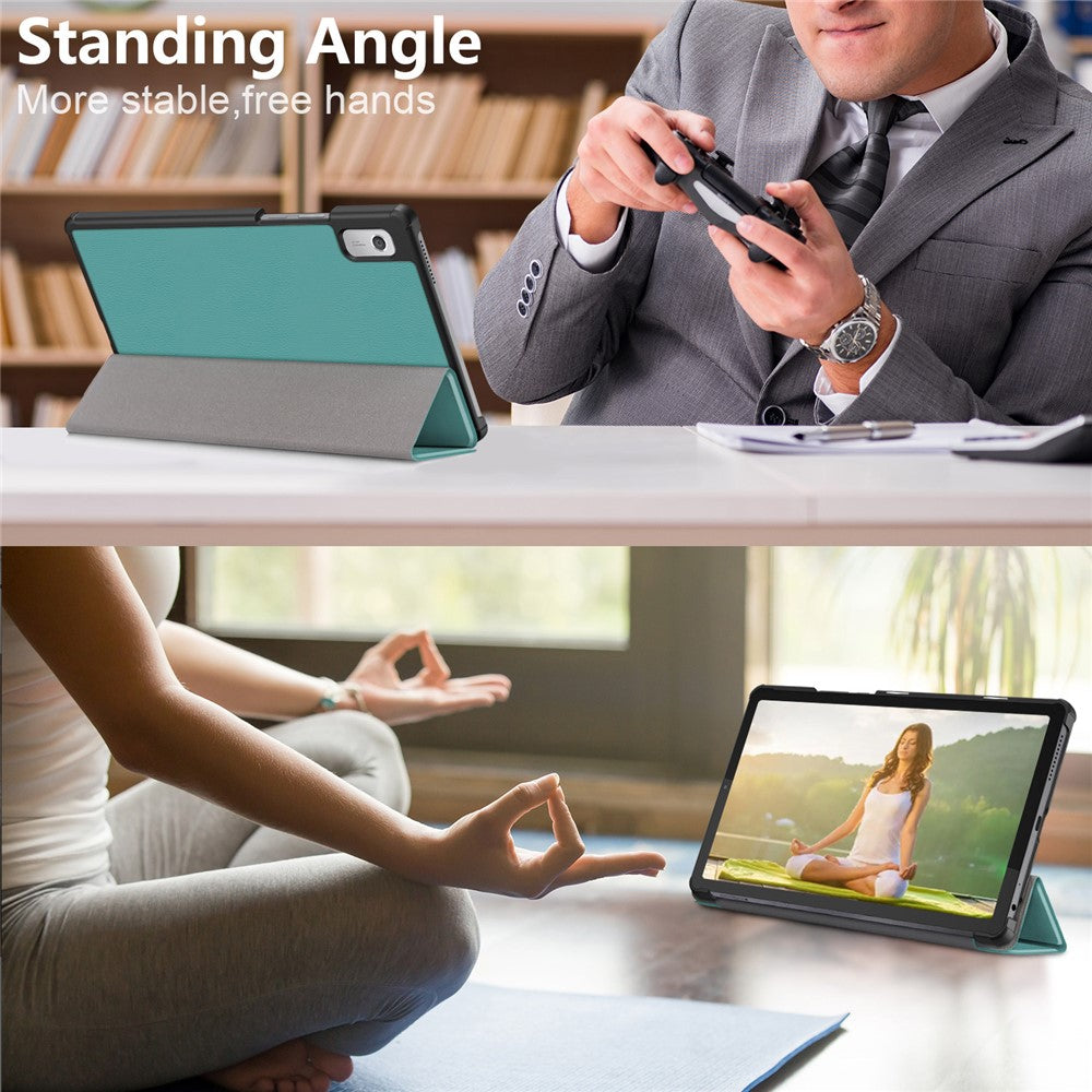 Tri-fold Stand Tablet Case for Lenovo Tab M9 TB-310FU , Auto Wake / Sleep PU Leather Tablet Cover - Blackish Green