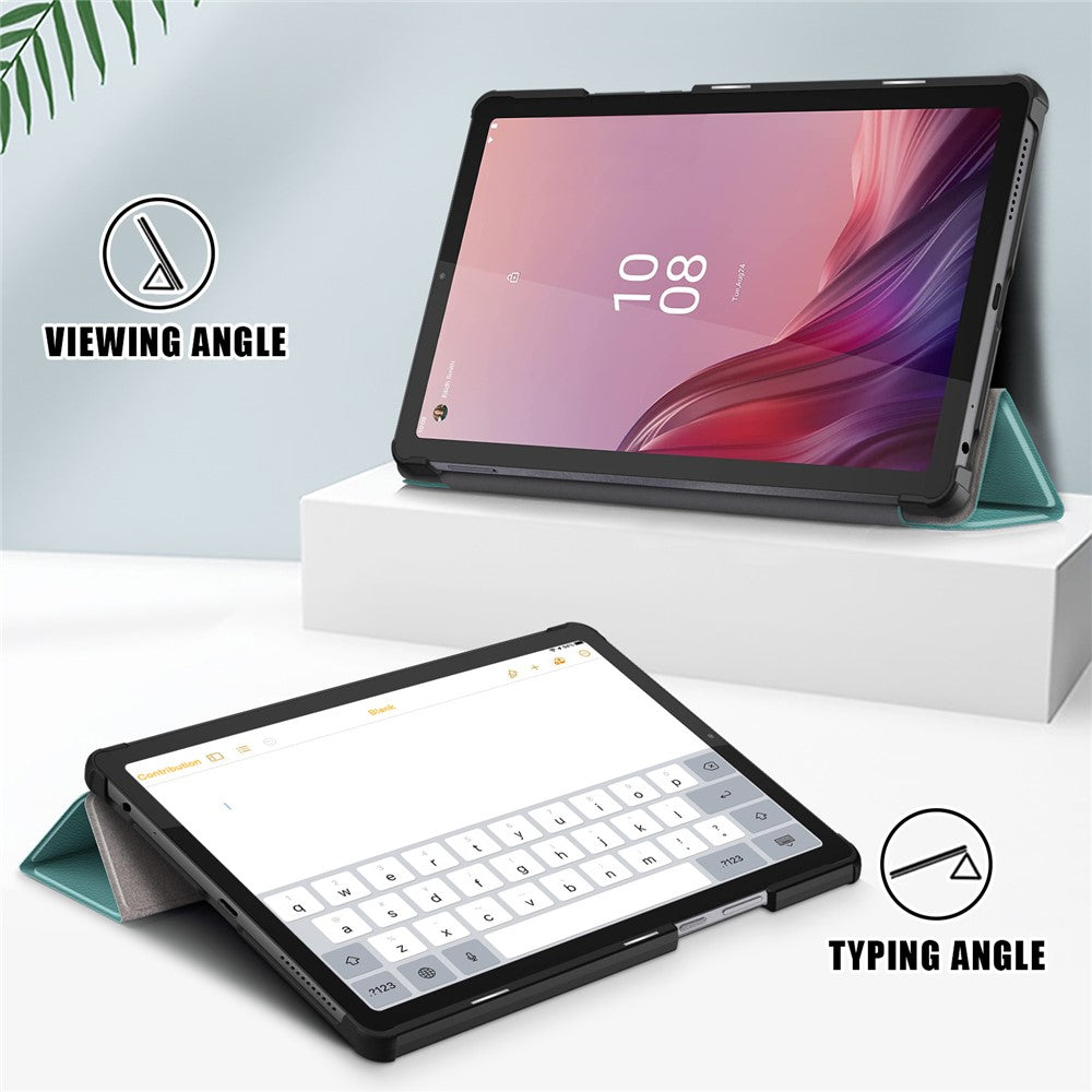 Tri-fold Stand Tablet Case for Lenovo Tab M9 TB-310FU , Auto Wake / Sleep PU Leather Tablet Cover - Blackish Green