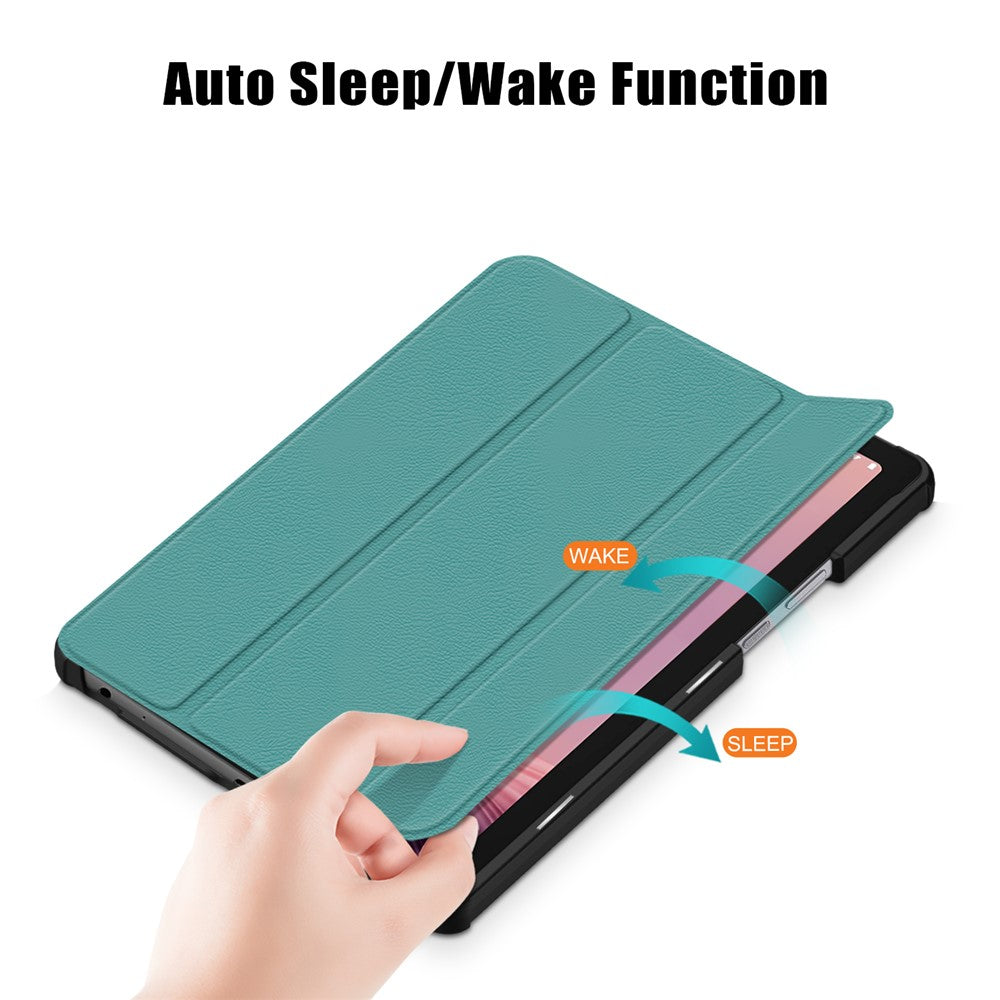 Tri-fold Stand Tablet Case for Lenovo Tab M9 TB-310FU , Auto Wake / Sleep PU Leather Tablet Cover - Blackish Green