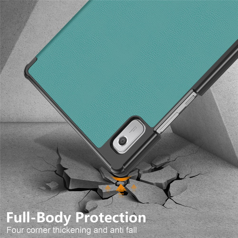 Tri-fold Stand Tablet Case for Lenovo Tab M9 TB-310FU , Auto Wake / Sleep PU Leather Tablet Cover - Blackish Green