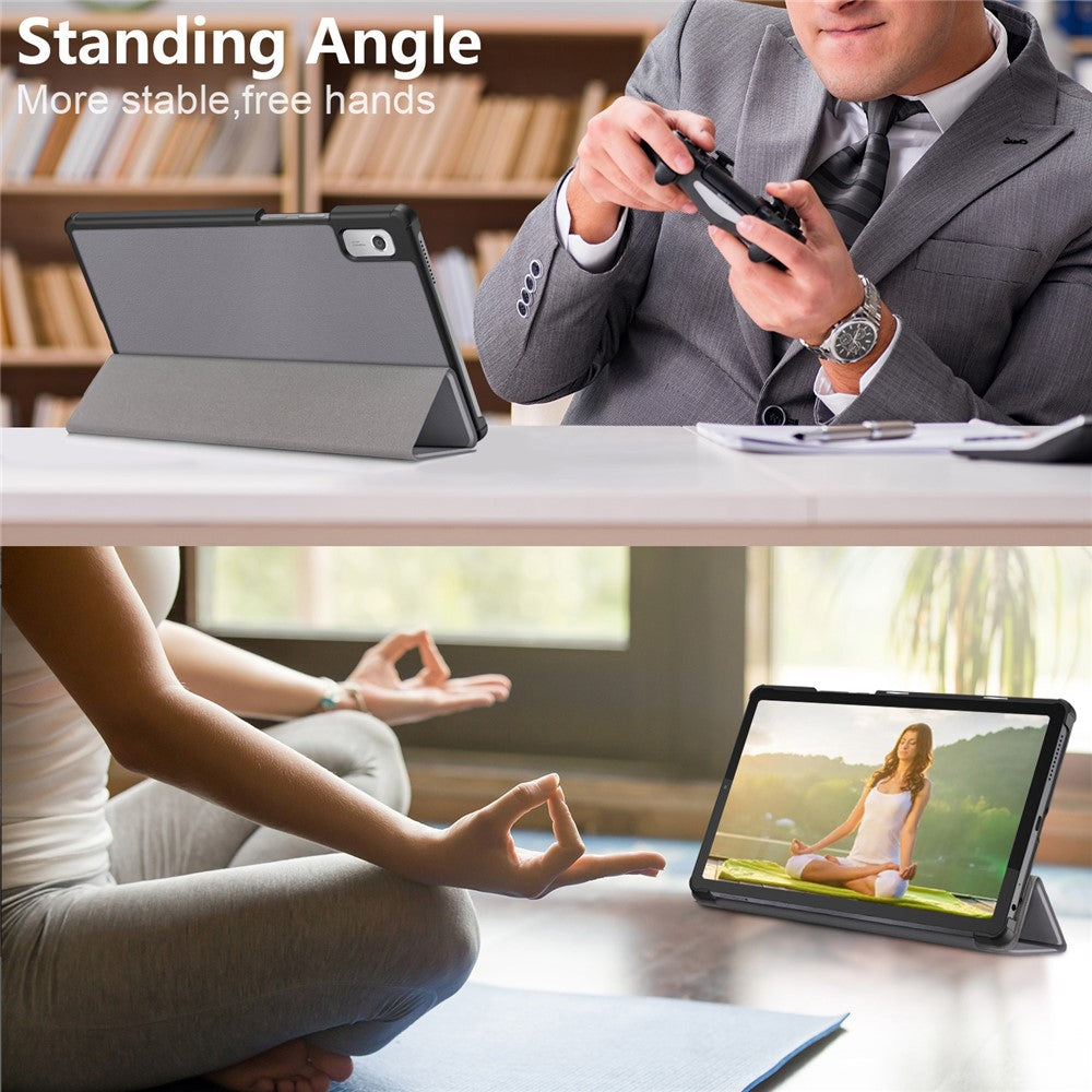Tri-fold Stand Tablet Case for Lenovo Tab M9 TB-310FU , Auto Wake / Sleep PU Leather Tablet Cover - Grey