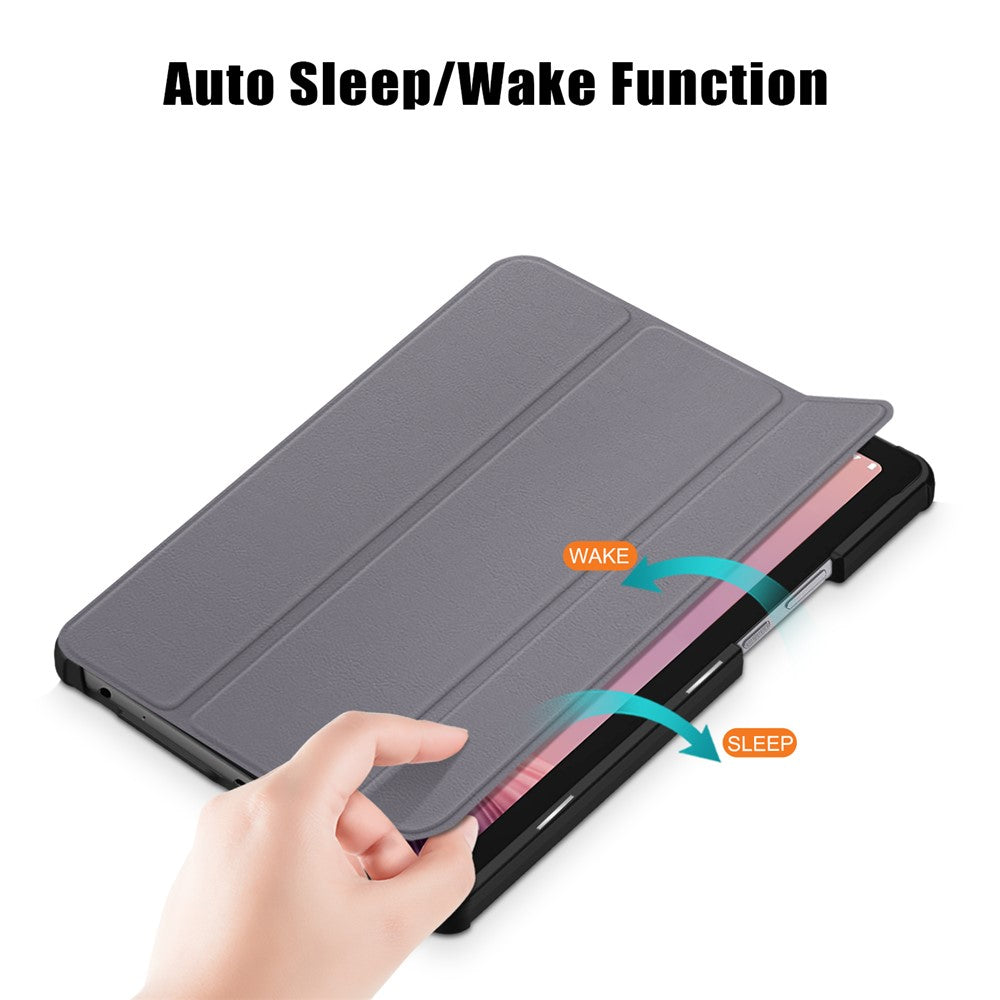 Tri-fold Stand Tablet Case for Lenovo Tab M9 TB-310FU , Auto Wake / Sleep PU Leather Tablet Cover - Grey