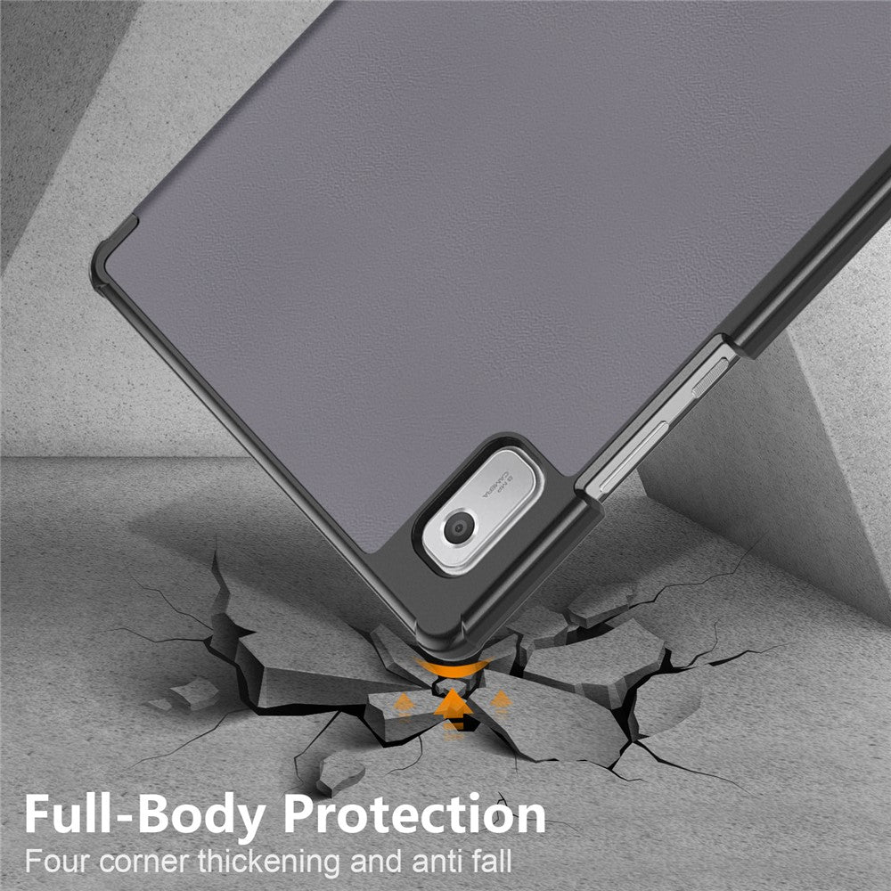 Tri-fold Stand Tablet Case for Lenovo Tab M9 TB-310FU , Auto Wake / Sleep PU Leather Tablet Cover - Grey