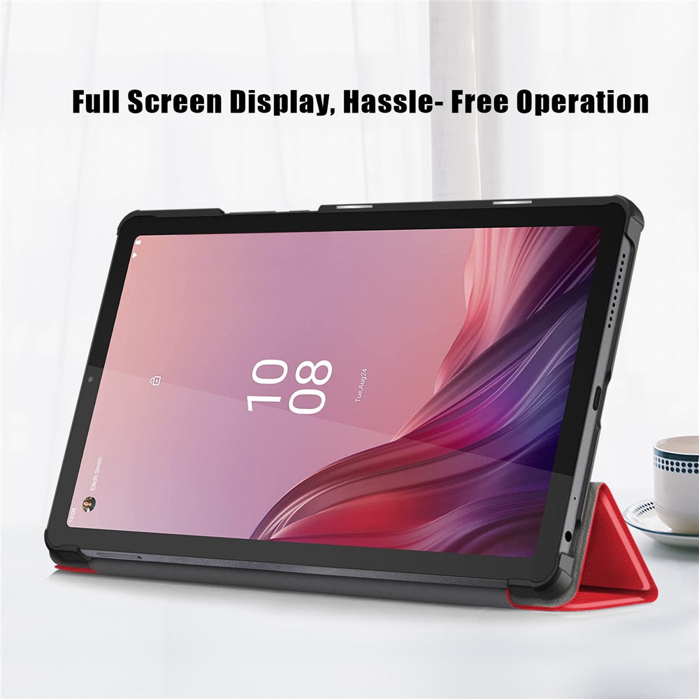 Tri-fold Stand Tablet Case for Lenovo Tab M9 TB-310FU , Auto Wake / Sleep PU Leather Tablet Cover - Red