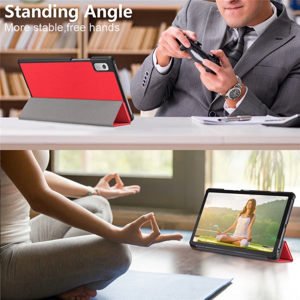 Tri-fold Stand Tablet Case for Lenovo Tab M9 TB-310FU , Auto Wake / Sleep PU Leather Tablet Cover - Red