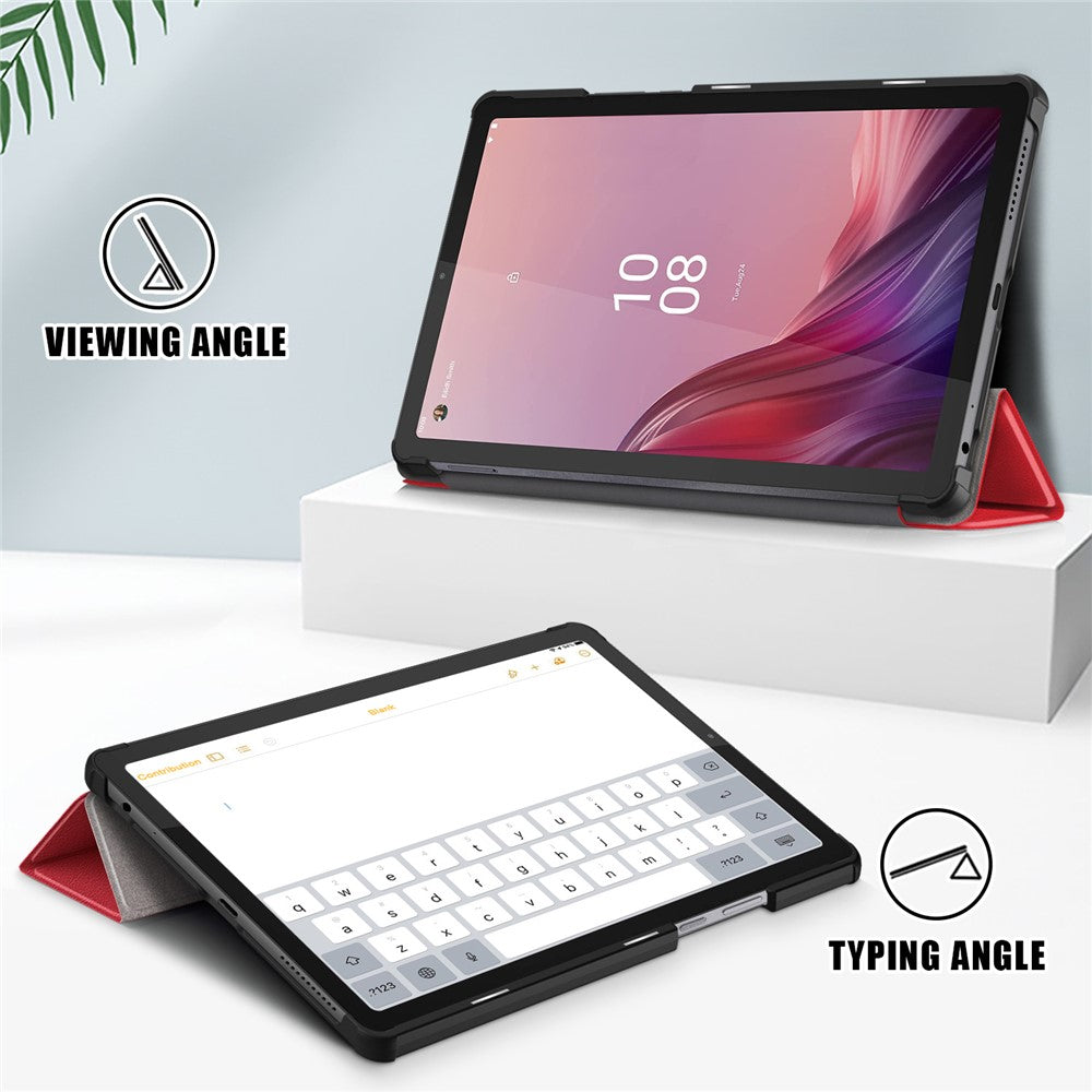 Tri-fold Stand Tablet Case for Lenovo Tab M9 TB-310FU , Auto Wake / Sleep PU Leather Tablet Cover - Red