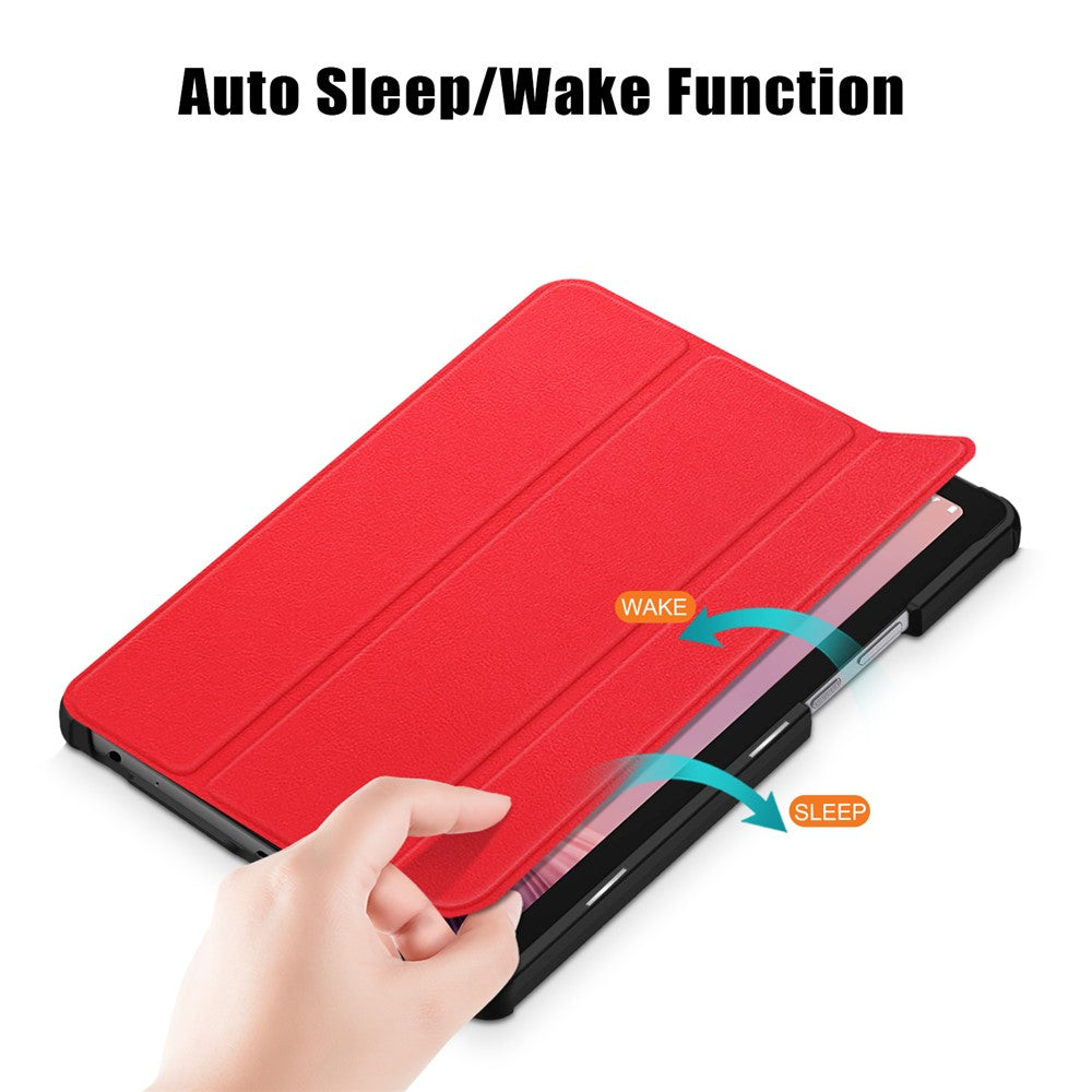 Tri-fold Stand Tablet Case for Lenovo Tab M9 TB-310FU , Auto Wake / Sleep PU Leather Tablet Cover - Red