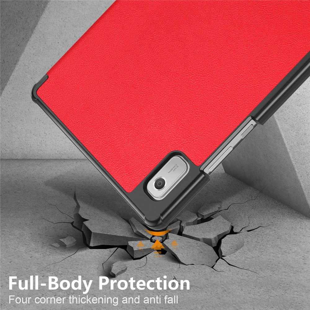 Tri-fold Stand Tablet Case for Lenovo Tab M9 TB-310FU , Auto Wake / Sleep PU Leather Tablet Cover - Red