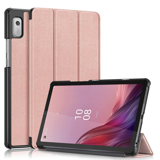 Tri-fold Stand Tablet Case for Lenovo Tab M9 TB-310FU , Auto Wake / Sleep PU Leather Tablet Cover - Rose Gold