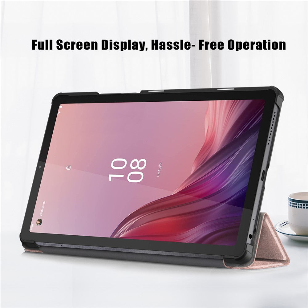 Tri-fold Stand Tablet Case for Lenovo Tab M9 TB-310FU , Auto Wake / Sleep PU Leather Tablet Cover - Rose Gold