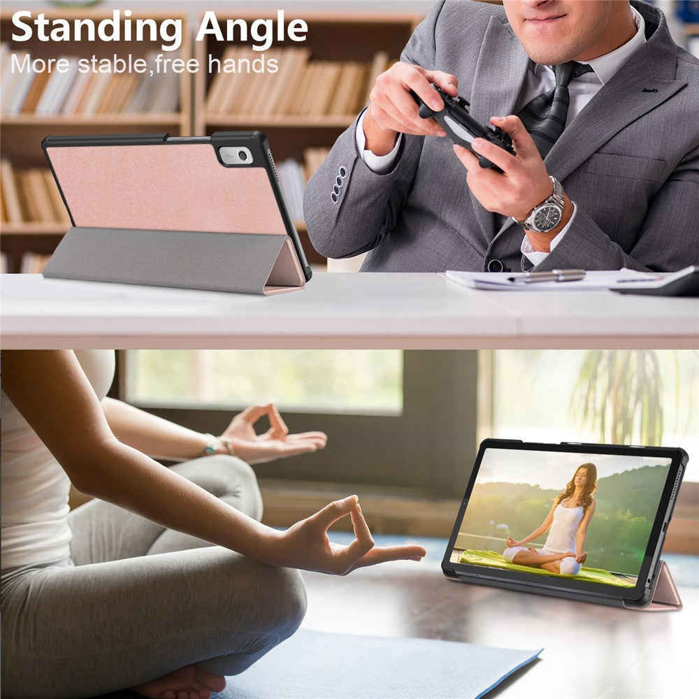 Tri-fold Stand Tablet Case for Lenovo Tab M9 TB-310FU , Auto Wake / Sleep PU Leather Tablet Cover - Rose Gold