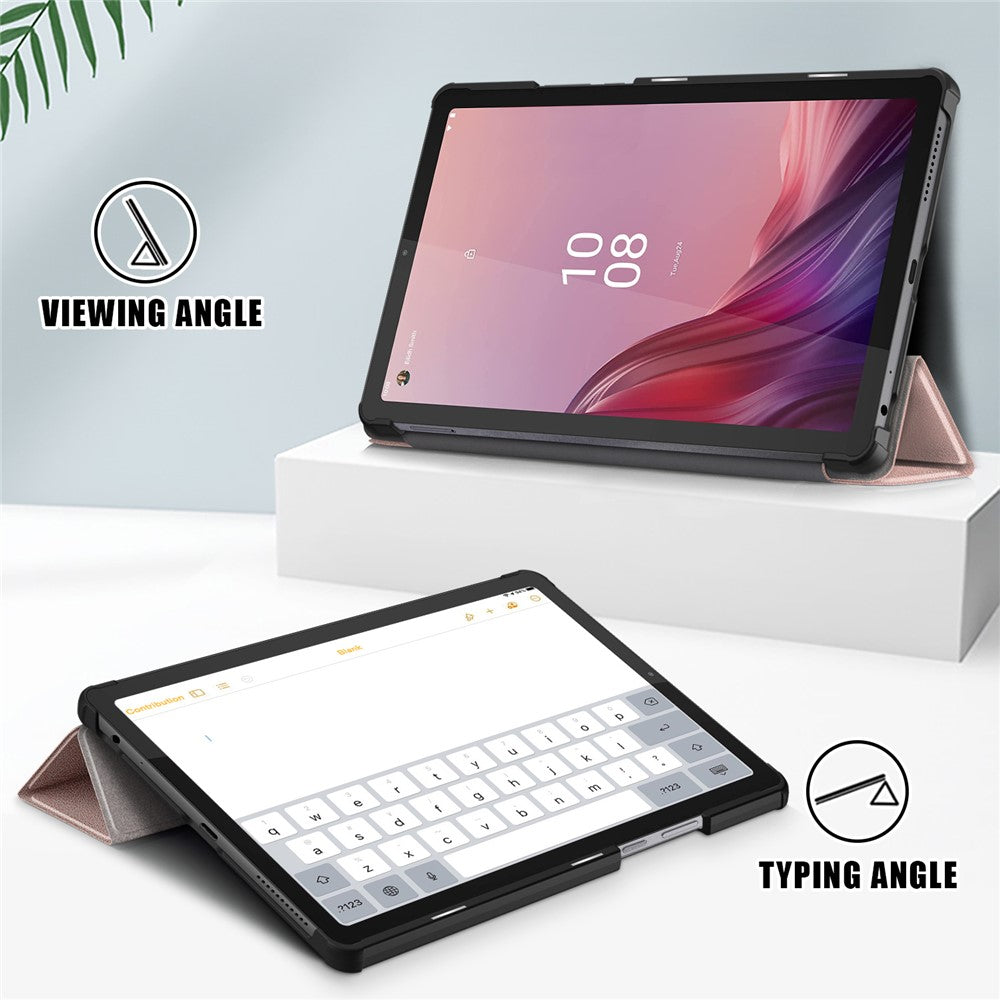 Tri-fold Stand Tablet Case for Lenovo Tab M9 TB-310FU , Auto Wake / Sleep PU Leather Tablet Cover - Rose Gold
