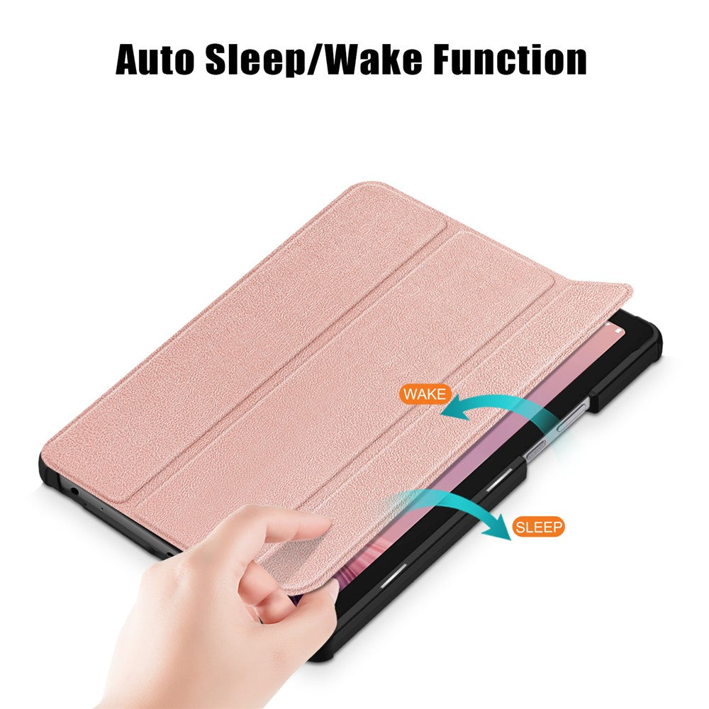 Tri-fold Stand Tablet Case for Lenovo Tab M9 TB-310FU , Auto Wake / Sleep PU Leather Tablet Cover - Rose Gold