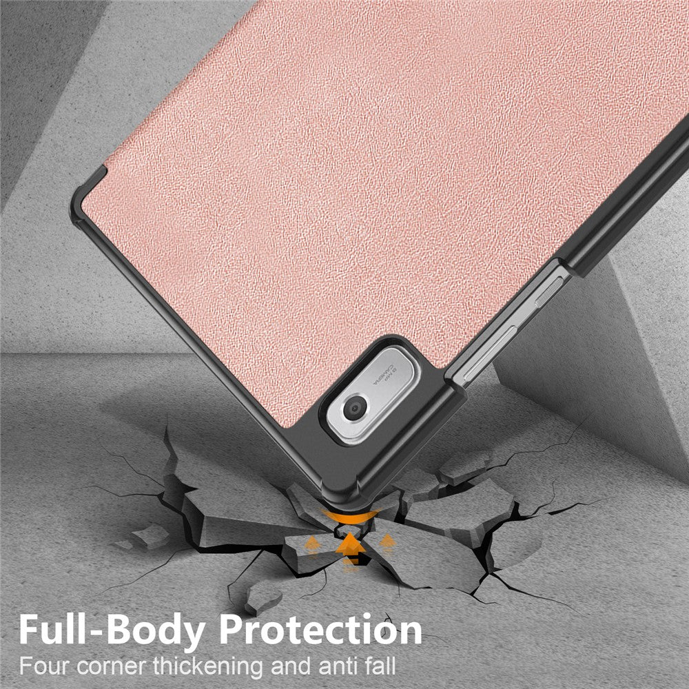 Tri-fold Stand Tablet Case for Lenovo Tab M9 TB-310FU , Auto Wake / Sleep PU Leather Tablet Cover - Rose Gold